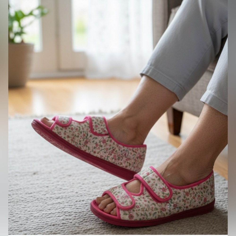 Foam Treads Pink Floral Comfy Open Toe Garden Shoes size 12